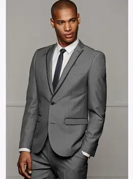 

Elegant Grey Wedding Men Suit Notch Lapel Slim Fit 2 Pieces (Jacket +Pant) Custom Made For Wedding Groom Tuxedos Formal Suit