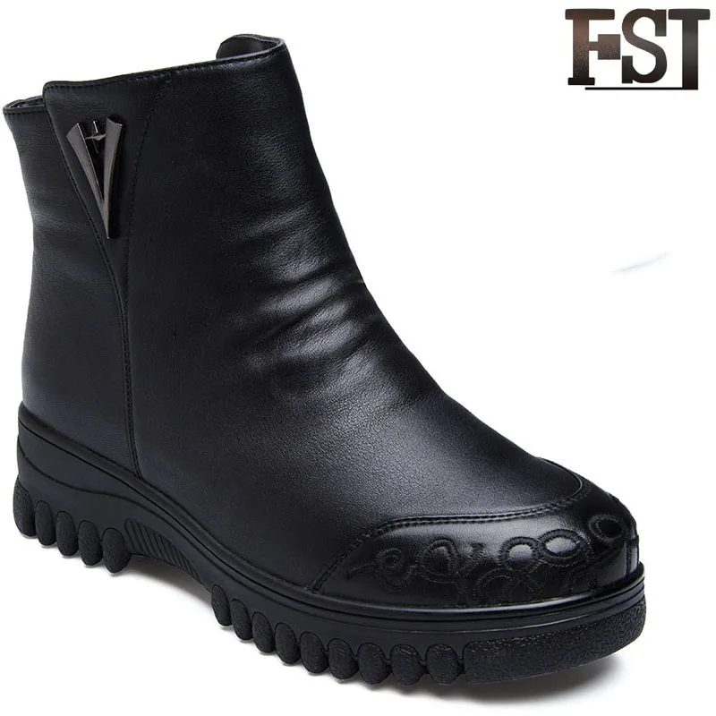 

FSJ Genuine Leather Ladies Shoes Woman Boots Round Toe Ankle Wedges Sheep Fur Shearling Winter 2019 Sewing Personality Fashion