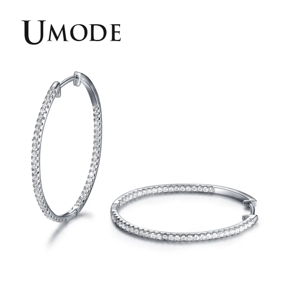 

UMODE CZ White Gold Color Hoop Earrings for Women Tiny Paved CZ Crystal Pendientes Mujer Moda 2018 New Fashion Bijoux AUE0357