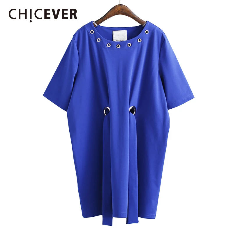 

CHICEVER 2019 Summer Dress Female For Women Short Sleeve Bandage Bow loose big Size O neck Women's Dresses Clothes Fashion New