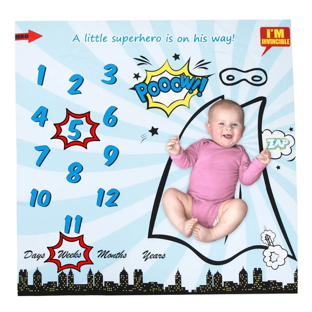 Детское одеяло для фотосессии с изображением супергероя и календарем, аксессуары для фото для мальчиков и девочек 40*40 дюймов