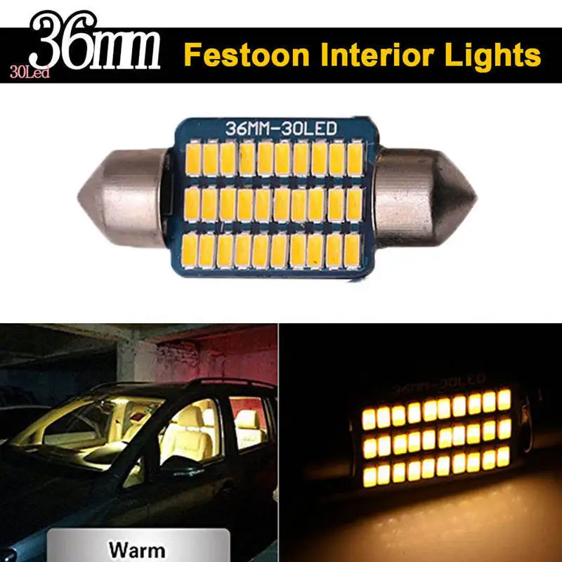 

Keyecu Warm White Canbus 36mm 3014 30SMD Festoon Led Interior Map Dome Light Bulbs 6411, 569, 578, 211-2, 212-2, or 214-2 bulbs