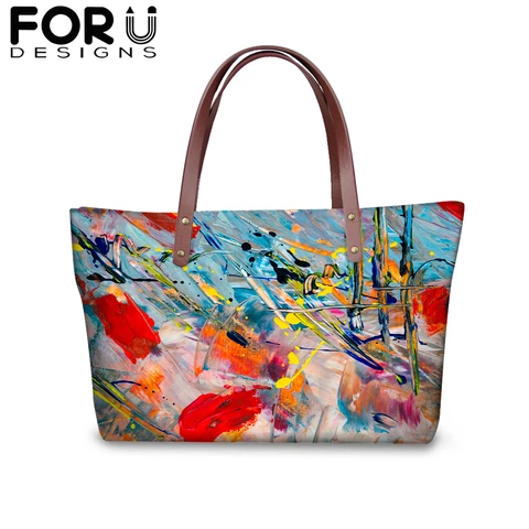 Macio à Prova Bolsa de Ombro para Mulheres Bolsa de Compras Forudesigns Dwaterproof Água Pintura Colorida Impressão 3d Feminina Moda Protable Nova