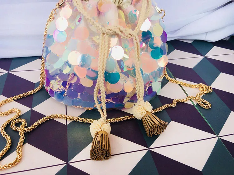 LilyHood женская летняя сумка-мешок с блестками женская модная повседневная Пляжная блестящая маленькая милая сумка на плечо с цепочкой