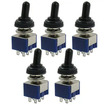 

5 Pcs AC 125V 6A ON/OFF/ON 6 Pins DPDT Toggle Switch with Waterproof Cover Cap