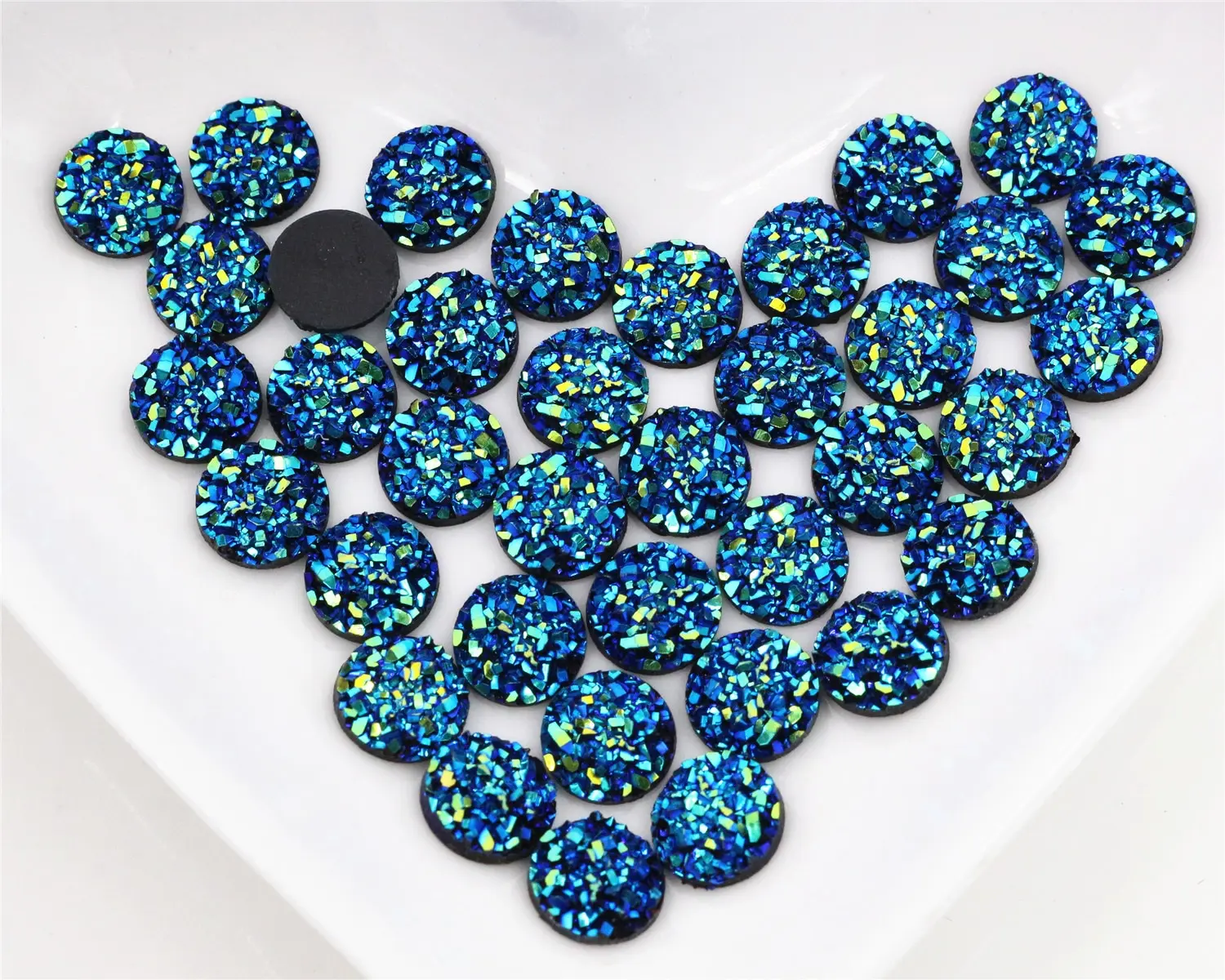 

New Fashion 8mm 40pcs Black AB Colors Natural ore Style Flat back Resin Cabochons For Bracelet Earrings accessories-O5-10