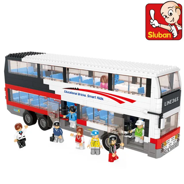 sluban building block toy city double decker bus construction sets