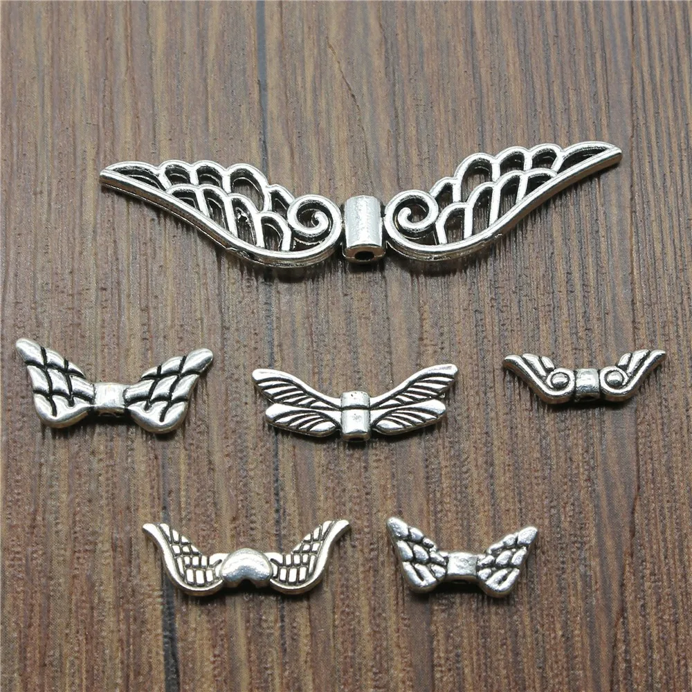 

20pcs/lot Wing Beads Charms Antique Silver Color Small Hole Beads Wing Charms Jewelry Wing Beads Charms For Bracelet Making