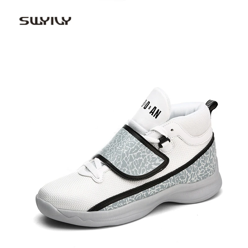 SWYIVY Men Basketball Shoes Mesh Breathable Anti-slip Sport Shoes 2018 Hard-wearing Hook&Loop Ultra-light Male Soft Sneakers