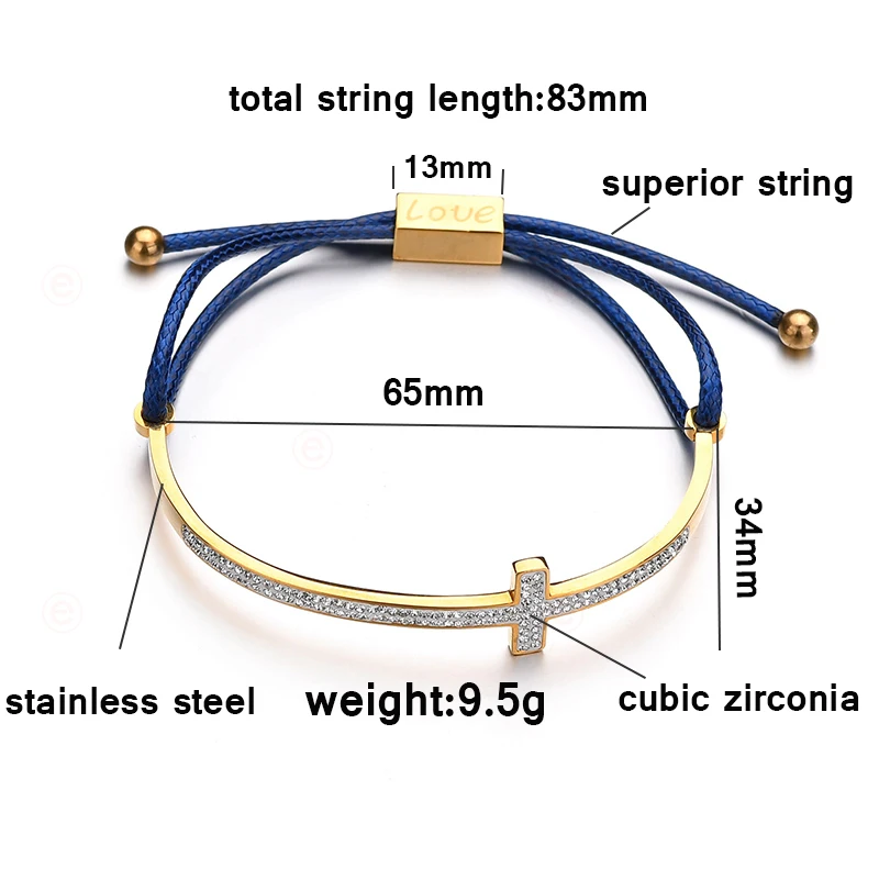 ELSEMODE любовь простой христианский крест Шарм красная струна регулируемый браслет из нержавеющей стали кубический цирконий для женщин мужчин ювелирные изделия
