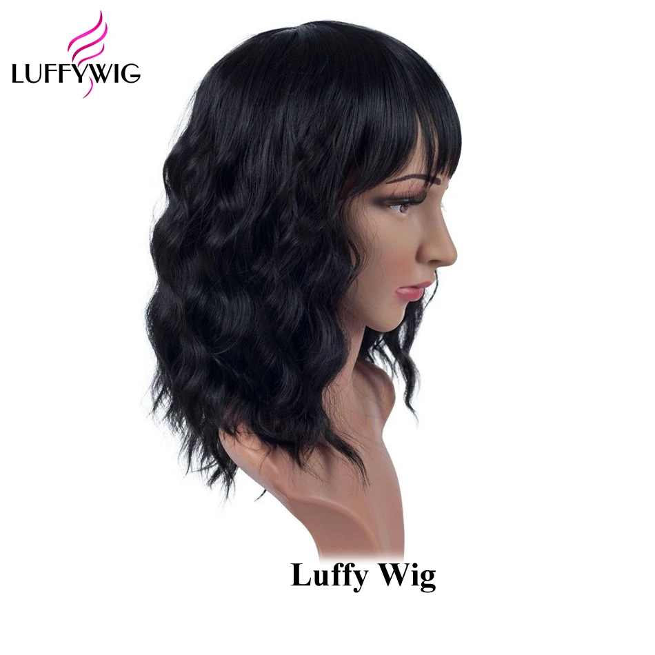 LUFFYHAIR естественная волна парики Glueless 13X6 Синтетические волосы на кружеве парик с челкой естественно Цвет бразильский Волосы remy 130 Denisty