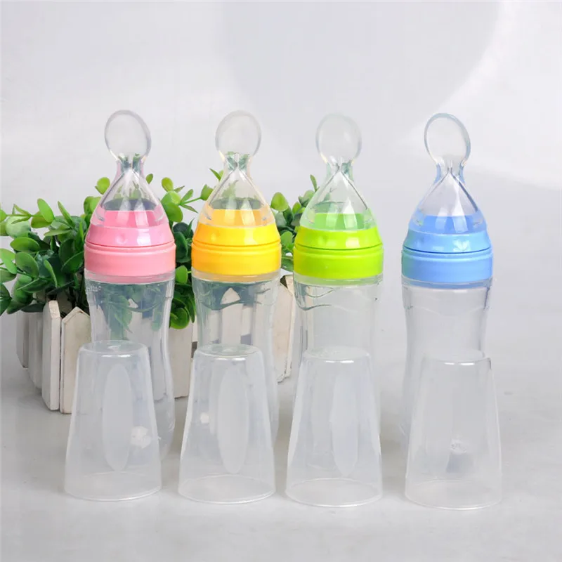 

Baby Rice Paste Squeezing Silicone Bottle With Soft Spoon Children Food Feeding Supplement Spoon Training Scoop Extrusion Tool