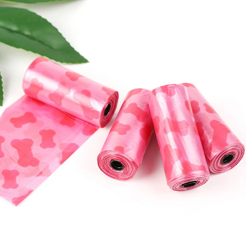 

5 Rolls 75 pcs Pet supplies color printing pet garbage bag cat dog feces bags outdoor household cleaning up filled garbage bags
