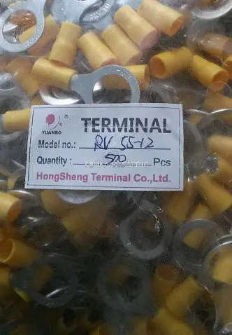 

500pcs RV5.5-12 Circular pre-insulating Ring Terminals Crimp Wire Connector 12~10AWG 1/2 48AMP Yellow Round Connector