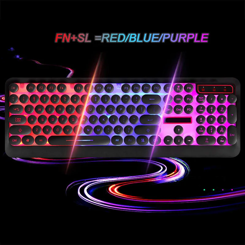  Backlit Russian Keyboard Retro Round Glowing Keycap Gaming Ducky Keyboard Tri-color Change Color US
