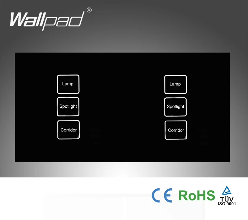 110 250V Wallpad 6 gang 2 way Waterproof Crystal Glass Black 172 86mm Double Control Touch