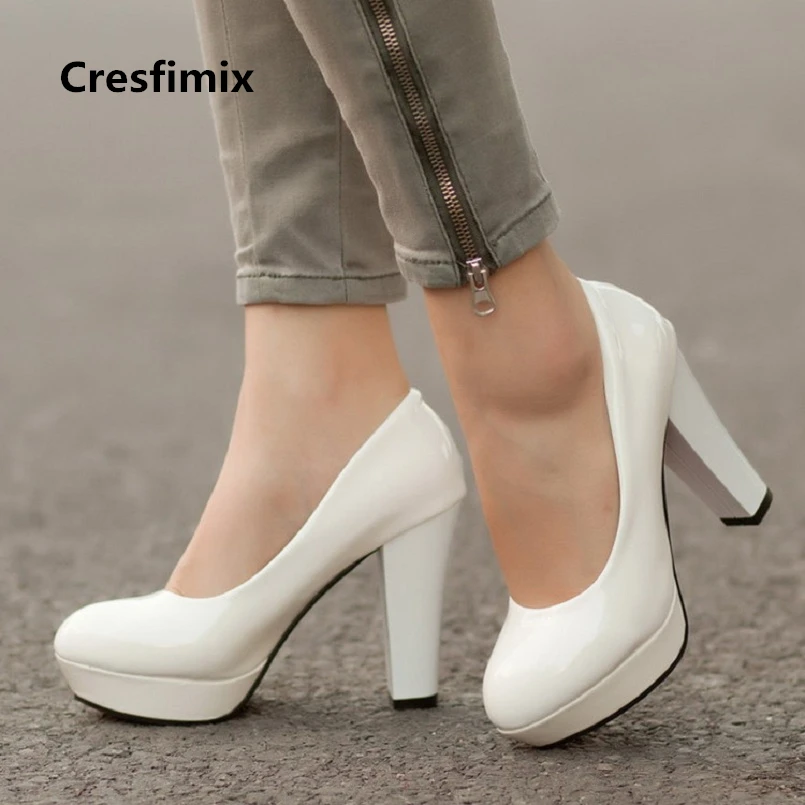Cresfimix women fashion comfortable pu leather slip on 11cm high heel pumps lady casual plus size high heel shoes zapatos a2363 afbeelding