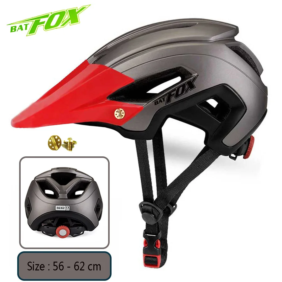 BATFOX Bicycle Helmet Men Women MTB Cycling Helmet Ultralight Big Visor Breathable Road Bike Helmet Outdoor Sport Ridding Helm - Цвет: Titanium-Red