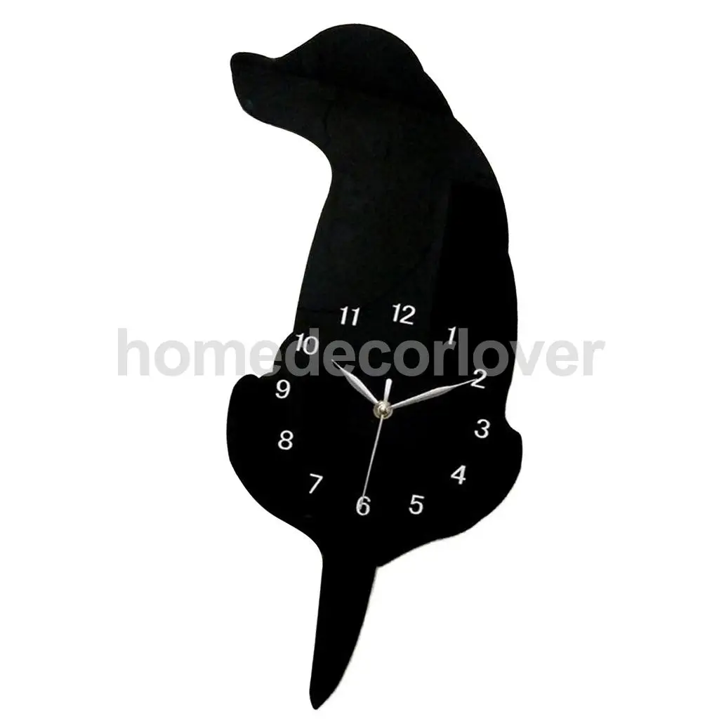 Креативные акриловые кошки собаки настенные часы хвост Wag качающийся маятник часы украшение дома дети студенческие подарки - Цвет: Black Dog 01