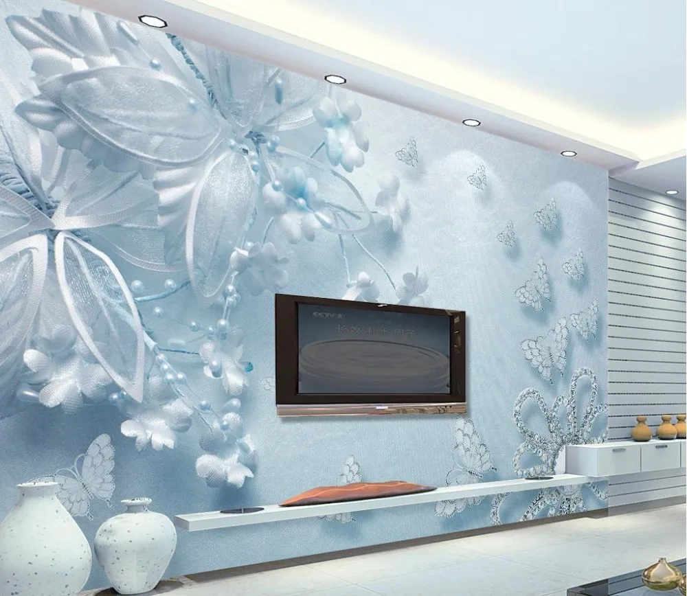 Eropa 3D Wallpaper Bunga Kupu Kupu Foto Dinding Mural Transparan