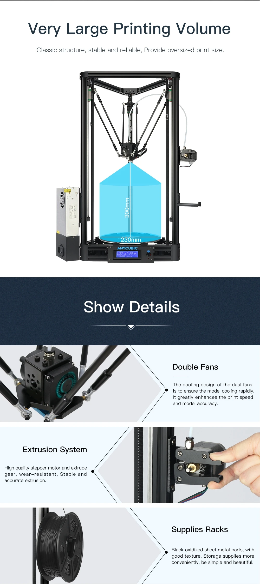 ANYCUBIC Kossel 3d принтер Impresora 3D авто-уровень платформа шкив линейная направляющая плюс большой размер печати Настольный Diy комплект