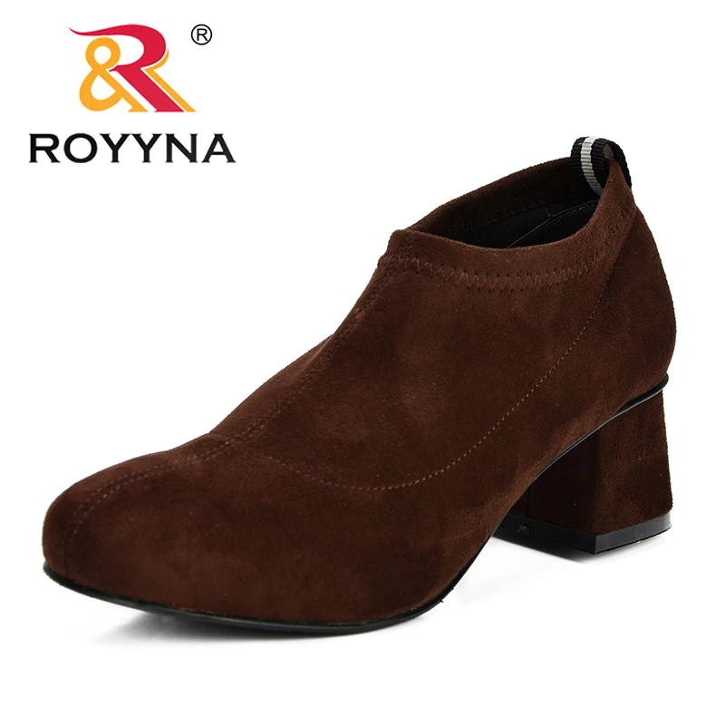 

ROYYNA New Arrival Mature Style Women Pumps Flock Slip-On Feminimo Dress Shoes Square High Heels Lady Office Shoes Free Shipping