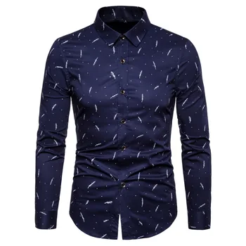 

New 2019 Summer Simple Versatile Casual Fashion Individual Print Square Collar Long Sleeve Men's Floral Shirt