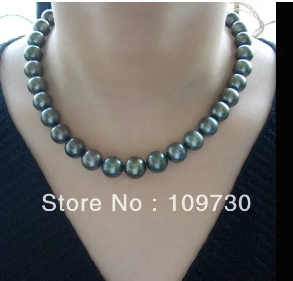 

Jewelry 001165 11-12mm genuine tahtian peacock green pearl necklace 18inch 925silver