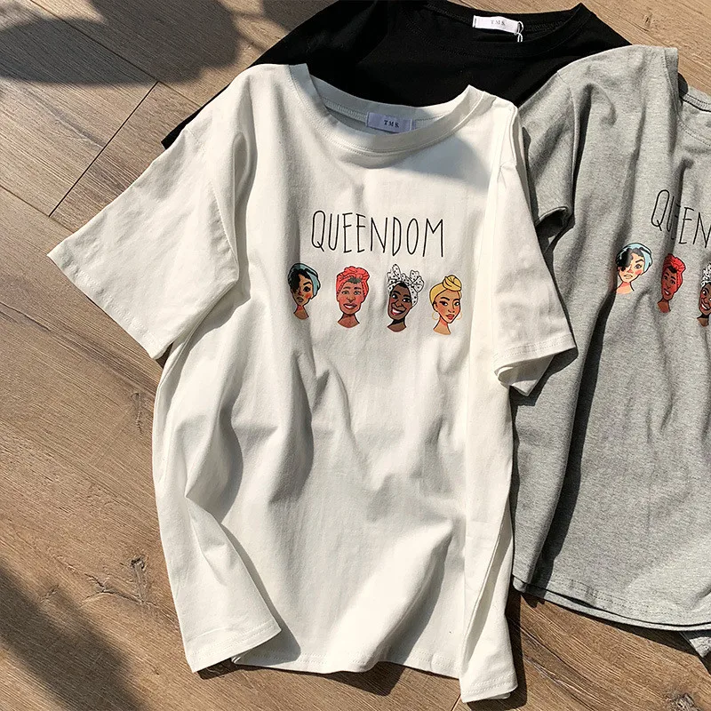 

Harajuku Funny Avatar Print T-shirt Women Casual Streetwear Summer Gray White Black Cotton Plus Size Loose Tee Shirt Femme