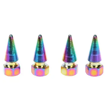 

4Pcs CNC Rainbow Color Car Wheel Tire Valve Cap Automotive Aluminum Alloy Metal Tyre Stem Dust Covers Pointed Cap Auto Accessory