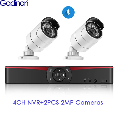 Gadinan 4CH 5.0MP POE NVR комплект H.265 CCTV система безопасности 5MP 4MP Водонепроницаемый Аудио Микрофон ip-камера Открытый комплект видеонаблюдения - Цвет: 2PCS 2MP Cameras