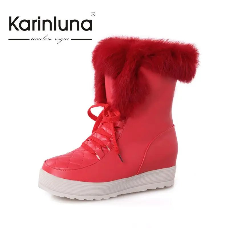 

Keep Warm Snow Boots Winter Women's Platform Shoes Black White And Red Mid-calf Warm Fur Boots Shoes Women 2016