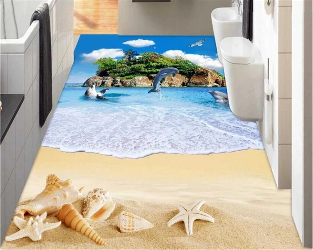 Beibehang большая утолщенная трехмерная настенная бумага ocean island beach shell 3D ванная ПВХ