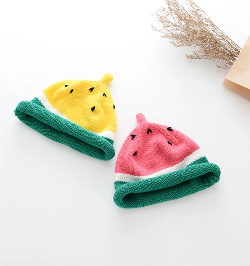 Cute Watemelon Baby Hat Red Yellow Fall Fashion Beanie Hat For Boys Girls Cotton Comfortable Toddler Hat Photography Props 1-3Y (8)