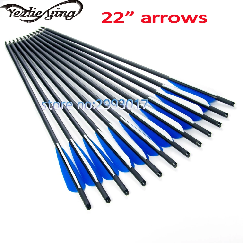 

12pcs/lot Hunting Archery Carbon Arrow 22" Crossbow Bolts Arrow With 4" vanes Feather and Replaced Arrowhead/Tip Free Shipping