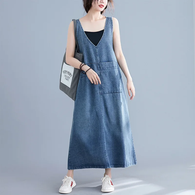 

Tanks Tops Dress Women Long Dress 2019 Plus Size Summer Denim Dress Ladies Large Sizes Clothes M L XL XXL New Fashion