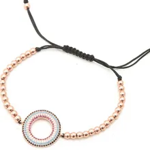 Золото Серебро Микро-паве cz кубический цирконий Веревка Регулируемый браслет из медного бисера jyu56 Круглый Шарм плетеные браслеты