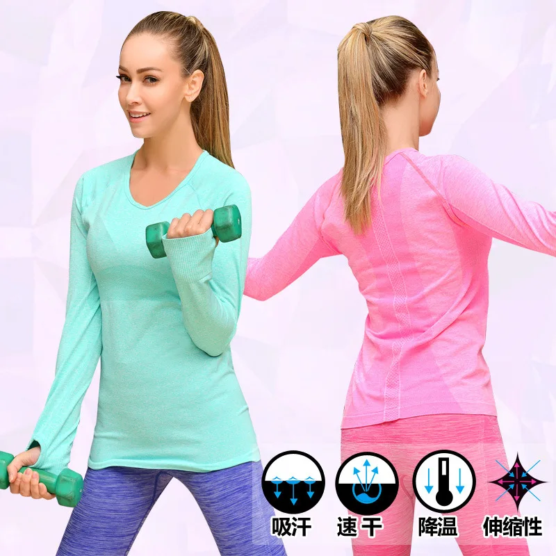 Fitness gym t shirt compression tights women's sport t shirts running long sleeve t-shirts undershirt women clothes tees & tops