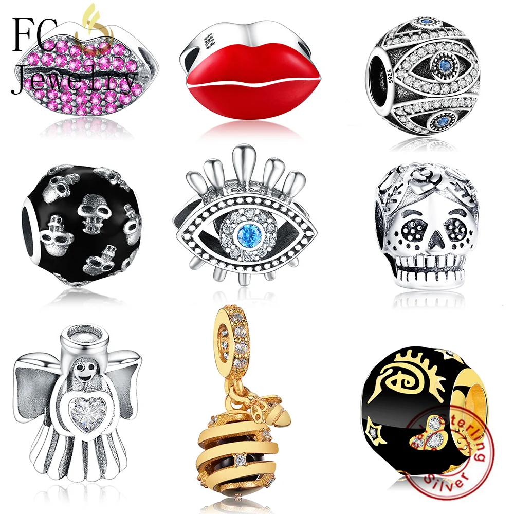 

FC Jewelry Fit Original Pandora Charms Bracelets 925 Silver Animal Evil Eye Skull Blue CZ Pendant Beads for Making DIY Berloque