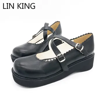 

LIN KING Sweet Mary Janes Women Pumps Girls Round Toe Buckle Lolita Shoes Thick Sole Platform Shoes Retro Cosplay Party Shoes
