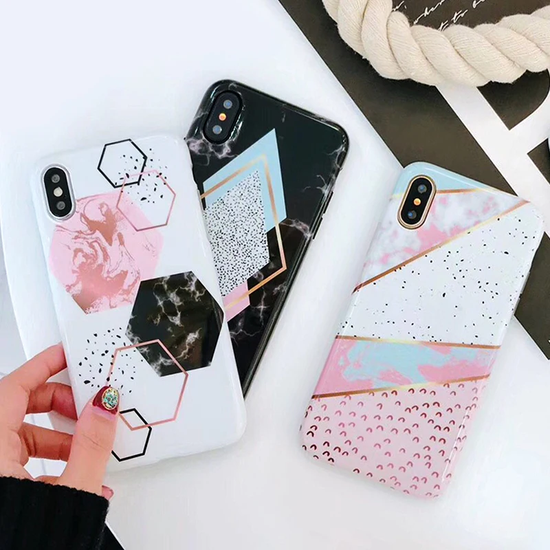 

Candy Color Marble Phone Case For iphone X Case For iphone 6S 6 7 8 Plus Funny Geometry Splice Pattern Cases Retro Cover