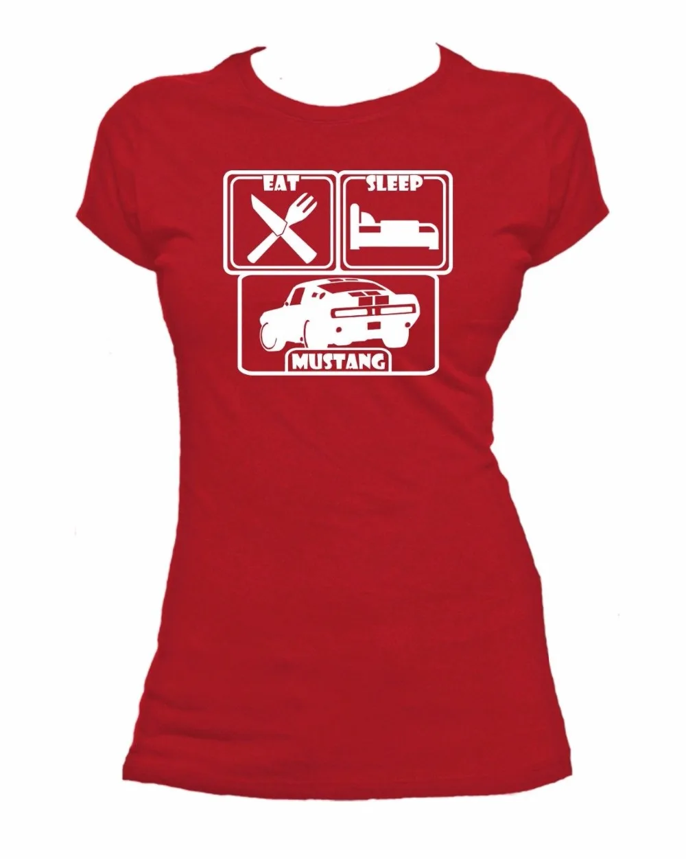 

O-neck Solid Color Loose Basic Eat. Sleep. Mustang. Premium All colours and sizes custom printed T shirts Printed T-Shirt