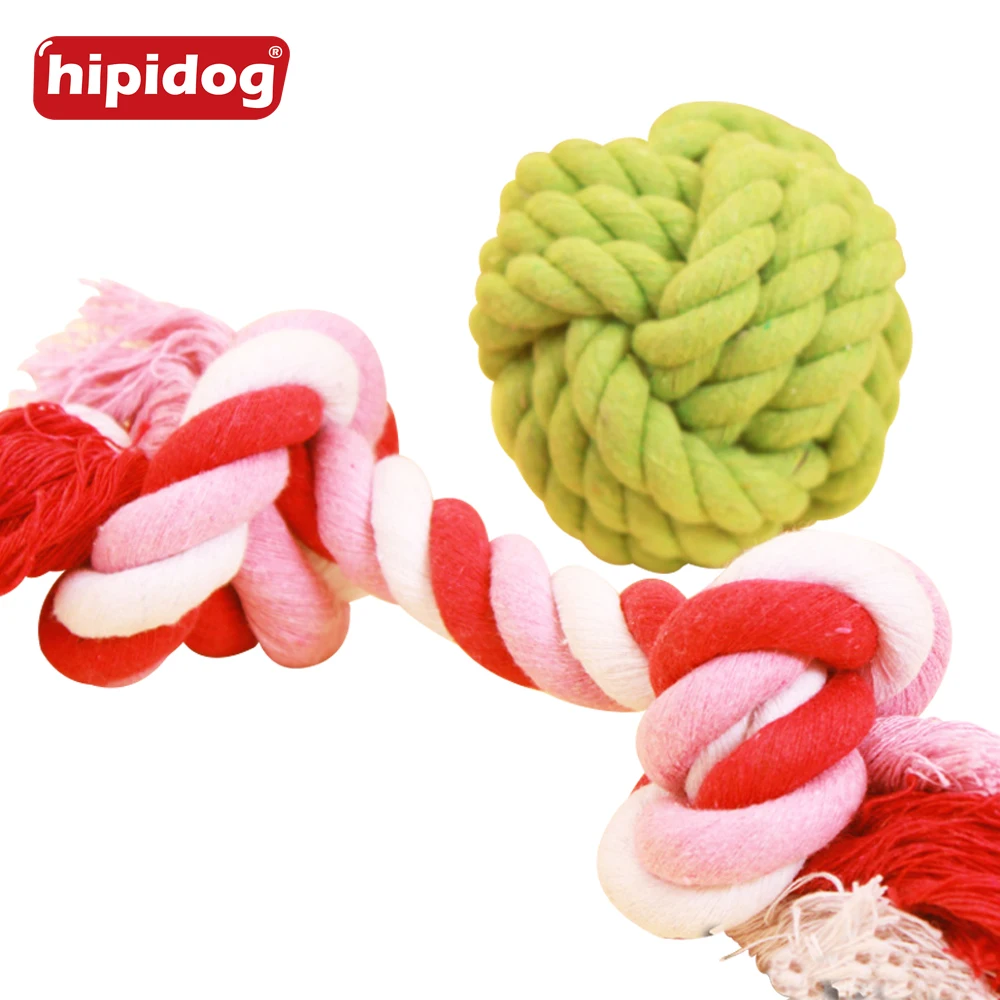 

Hipidog Chew Braided Knot Ball Toy Durable Cotton Biting Rope and Ball for Pets Cat Dog Teeth Chewy Training Tool Toy Supplies