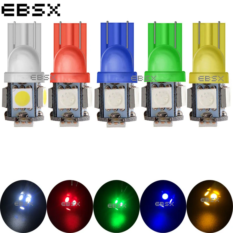 EBSX 100 шт. T10 5050 12В W5W LED Car 5 SMD 194 168 автомобильная автоматическая лампа для чтения