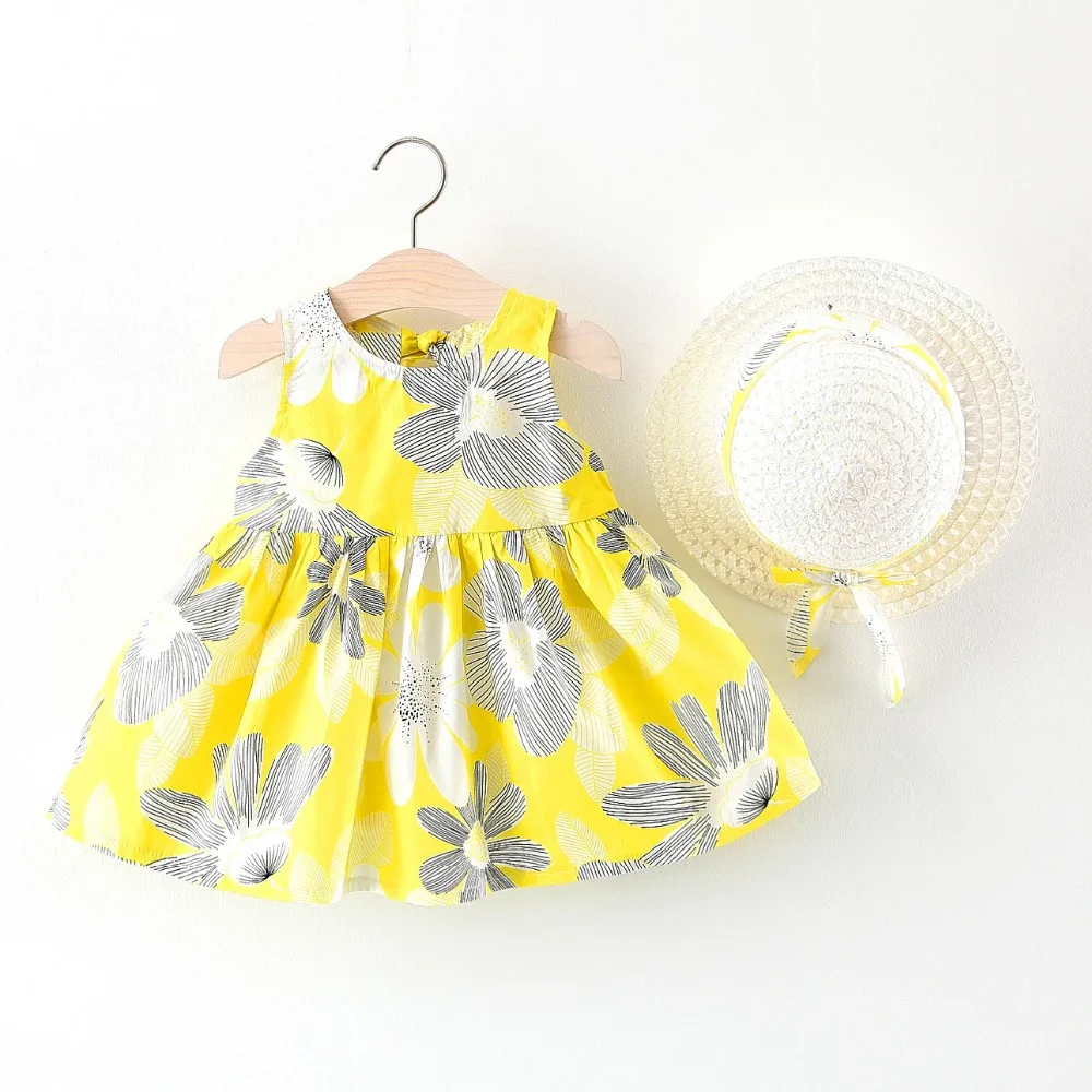 Платье для маленьких девочек летние Одежда для новорожденных девочек платье принцессы наряды для новорожденных на день рождения 1 год Платья для маленьких девочек со шляпой
