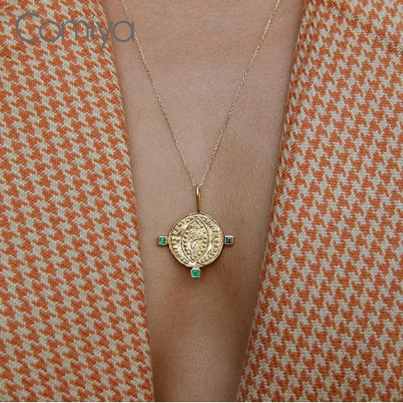 

Comiya Necklaces Acrylic Mosaic Korean Jewelry Gold Color Zinc Alloy Round Pendant Acrylic Mosaic Necklace For Women Collier