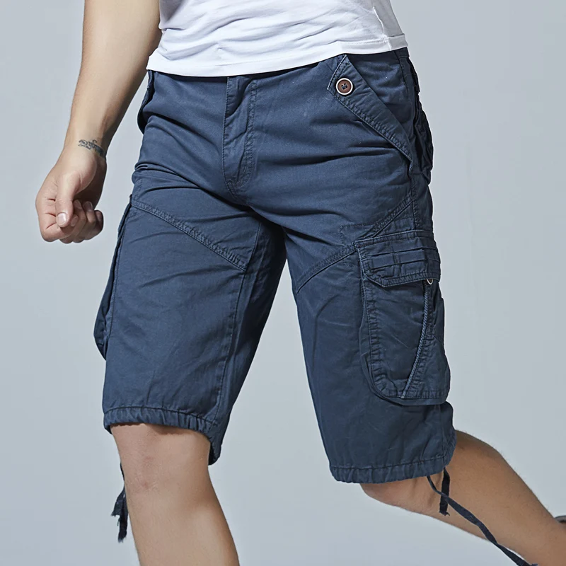 Мужские военные карго шорты Брендовые однотонные тактические шорты мужские хлопковые свободные рабочие повседневные короткие брюки с несколькими карманами Большие размеры