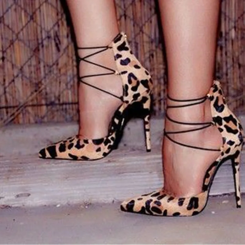 

Sexy High Heels Pumps Women Mary Jane shoes Leopard Horse Hair Sandal Women Thin Heel Shoes Woman