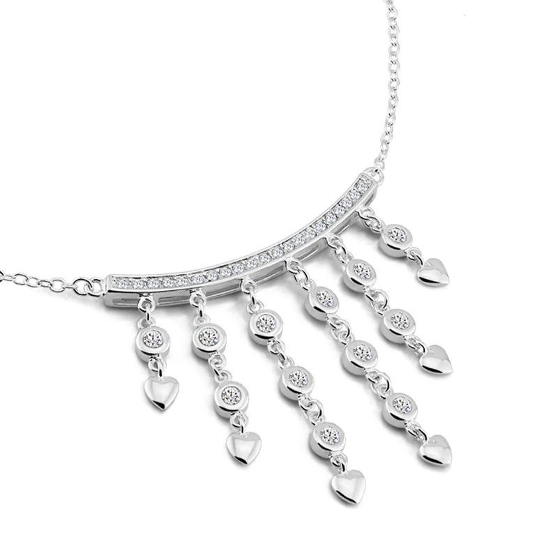 

High Quality Fashion Sterling Silver Wedding Accessories Necklace Solid 925 Silver Fringed Necklace Woman Charm Silver Jewelery