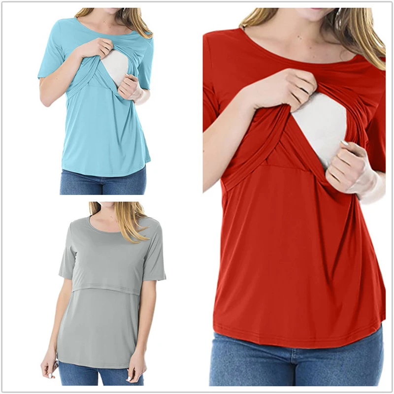 

Summer Maternal Nursing Tops Casual Plus Size Breastfeeding Pregnancy and Mother Vintage Tshirt for Pregnant Women T Shirt